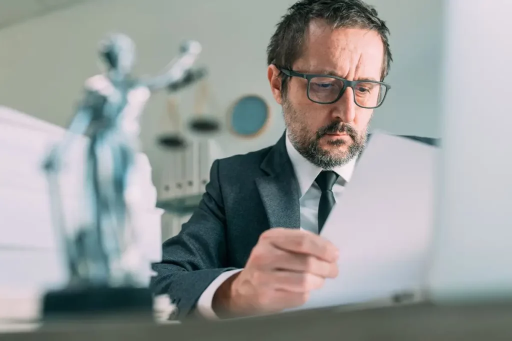 Bankruptcy lawyer reviewing legal documents in an office, representing guidance for choosing the right attorney in Kentucky